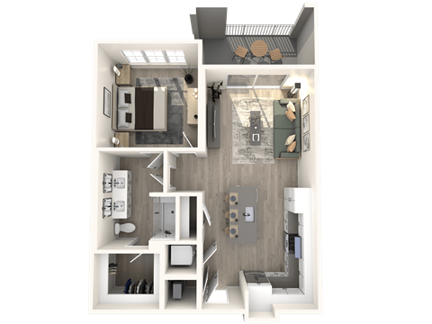 Floor plan for 1 bed, 1 bath, 787 sqft